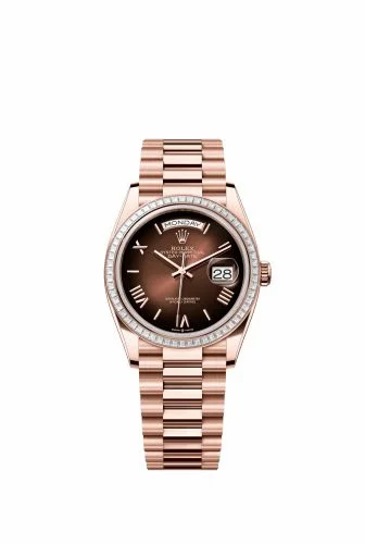 Rolex Day-Date 36 Everose Gold - Baguette / Brown Ombré - Roman / President 128395TBR-0024 (m128395tbr-0024)